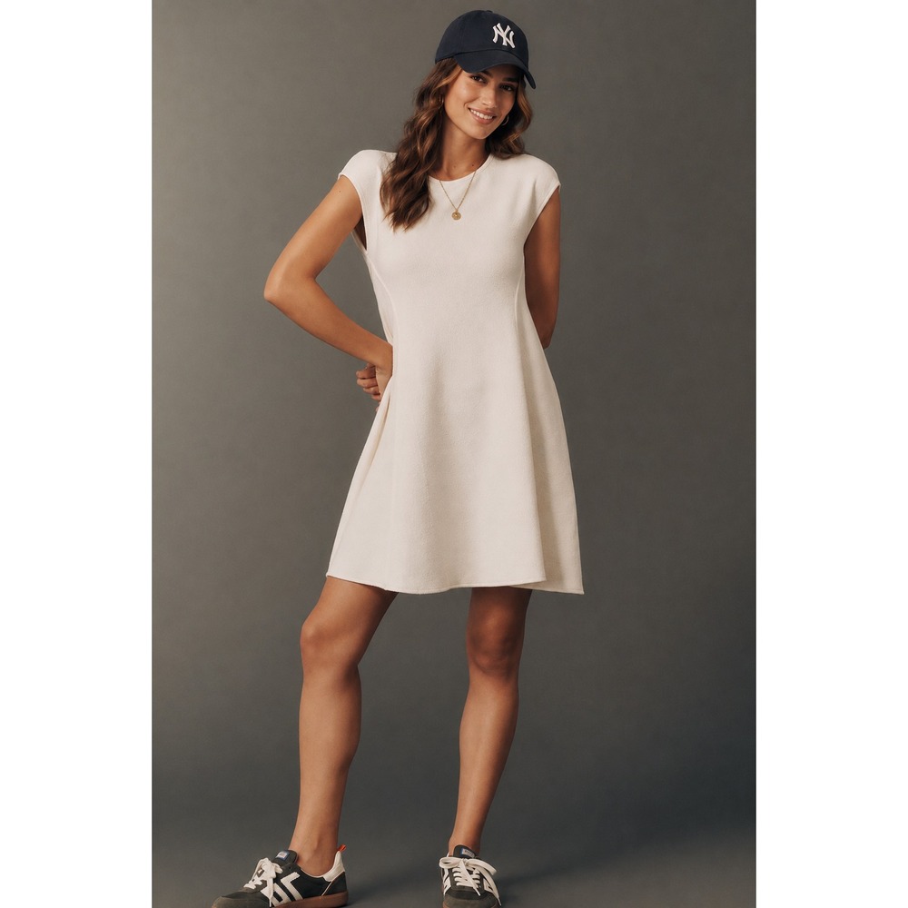 ANTHROPOLOGIE DAILY PRACTICE Women's New MEDIUM Mini Dress Textured Cap-Sleeve